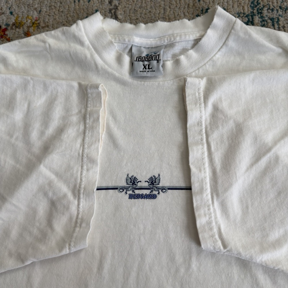 Vintage 90s Redsand Surf Skate T Shirt XL White Made in USA Dragon Graphic